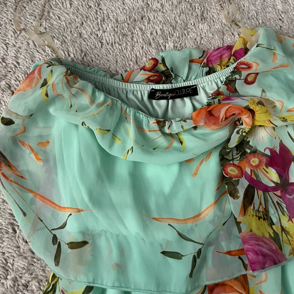 Floral Chiffon Strapless High Low Dress - Picture 3 of 7